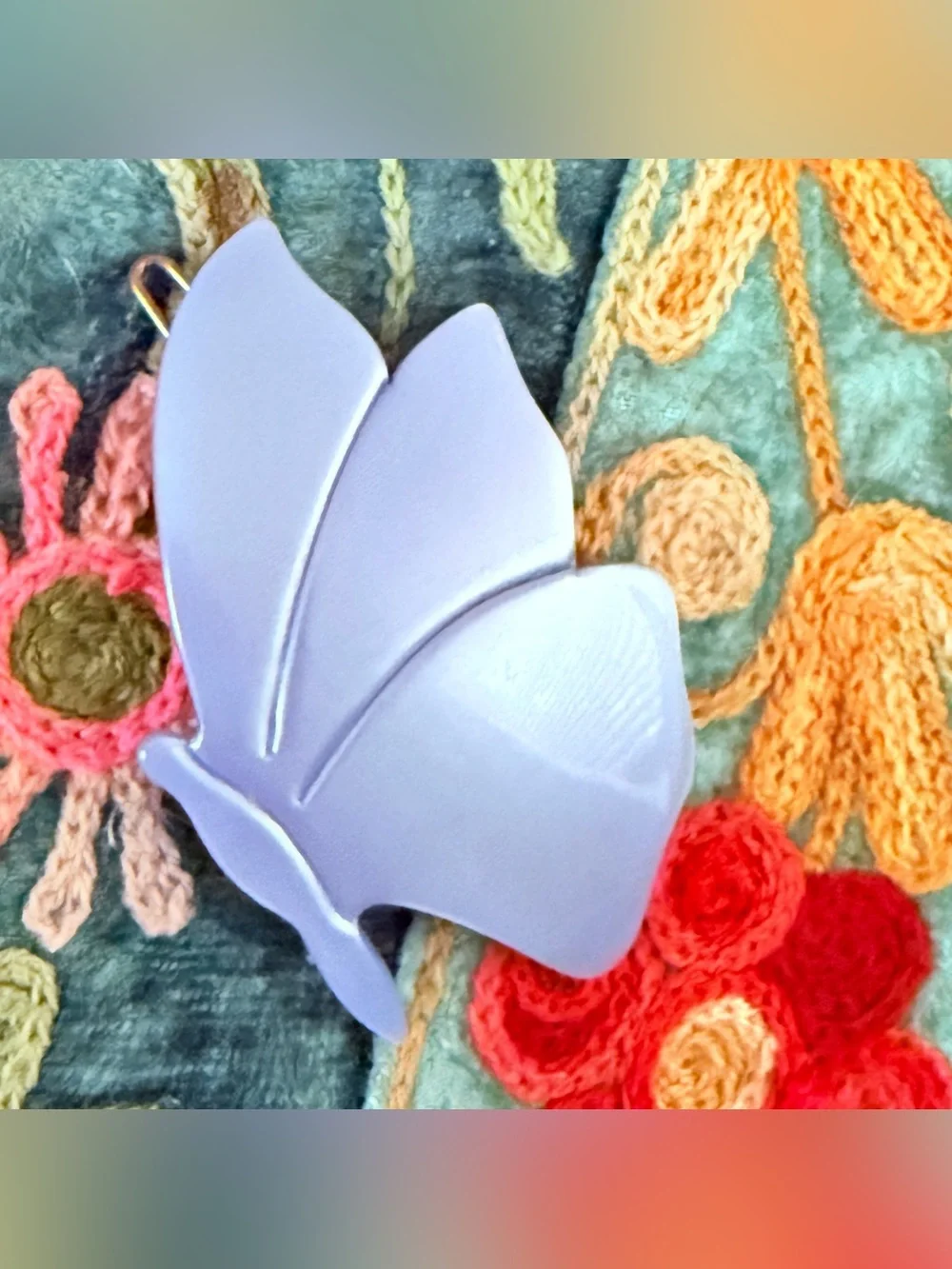 1970s French Butterfly Hair Clip Battette in Pearlescent Purple, 2.5”, Unworn